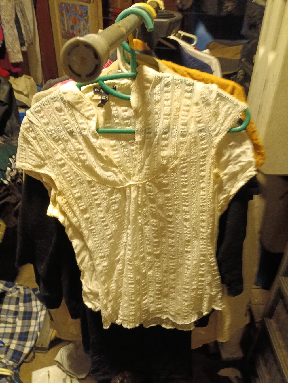 FANG Cream Textured Cap-Sleeve V-Neck Blouse